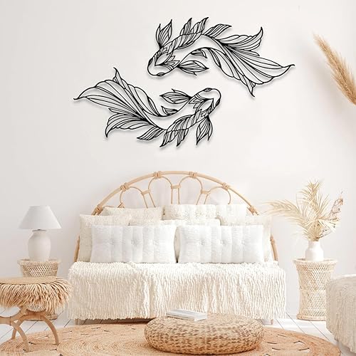 Miniatura 4 de Arte de pared de peces de metal, arte de pared de metal de pez Koi, decoración de pared interior de la familia de peces de escuela de peces, arte de