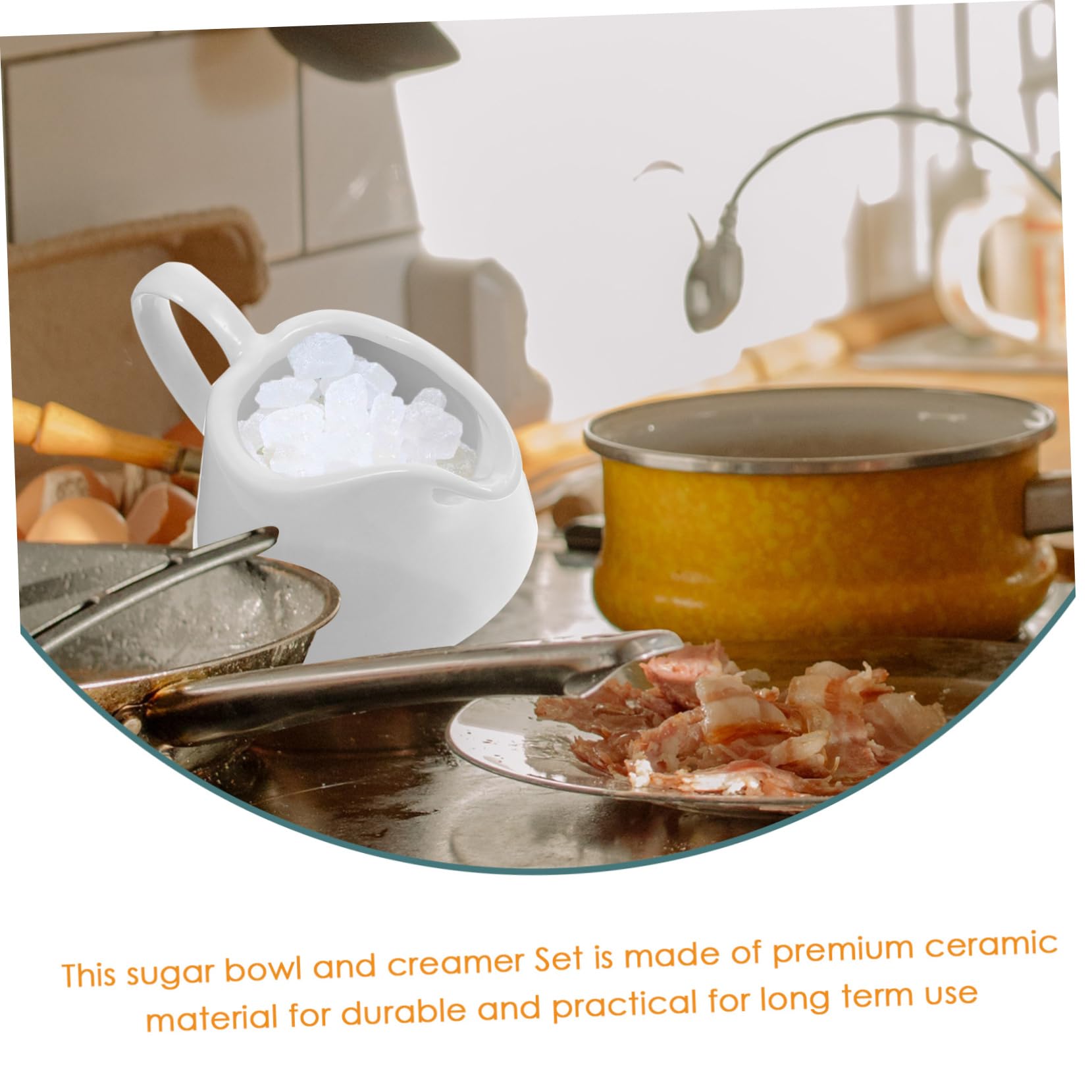 UKCOCO Juego de Azucarero con Cuchara y Jarra de Crema de Cerámica White, Bandeja de Bambú Natural, Set para Té y Café en Hogar y Restaurante, 3 Piezas