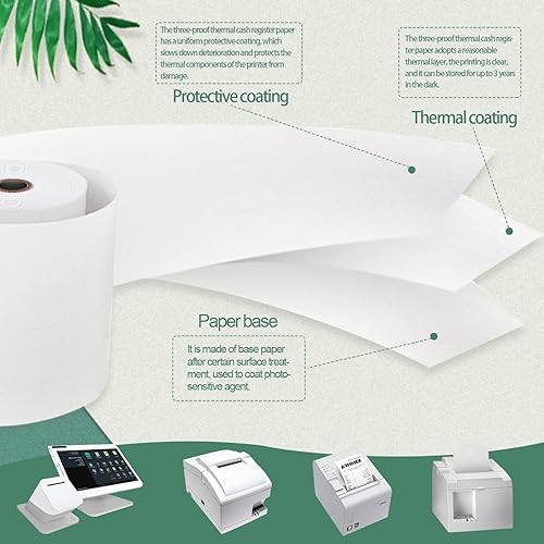 Miniatura 3 de Methdic Papel térmico de recibo 3 18 "x 230 'Papel de impresora blanco 48 rollos perfecto para POS Square Register máquina de tarjetas de crédito