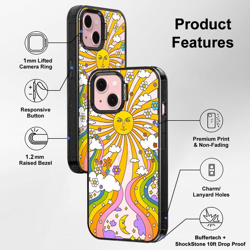 MOSNOVO Case for iPhone 15, [10ft 4X Military-Grade Drop Protection] Durable & Shockproof Phone Case Cover Design for iPhone 15-70's Psychedelic Groovy Art - Clear Black - Image 6