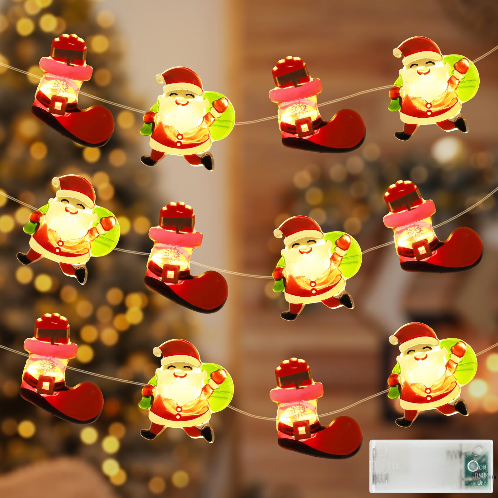 MUSUNIA Weihnachtslichterkette, 2,3 Meter, 20 LEDs, warmweiß, Weihnachtsmann mit Timerfunktion Weihnachtsbeleuchtung für den Innenbereich eignet sich perfekt für Partys und Weihnachtsbäume