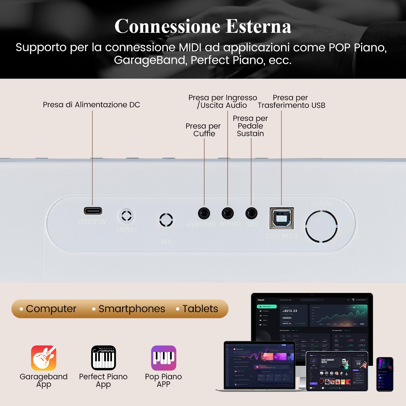 COSTWAY Pianoforte Digitale a 88 Tasti, Tastiera Elettrica per Principianti con 380 Timbri, 128 Ritmi e 88 Demo, Pianola Tastiera Portatile e Leggera con Borsa da Trasporto (Bianco)