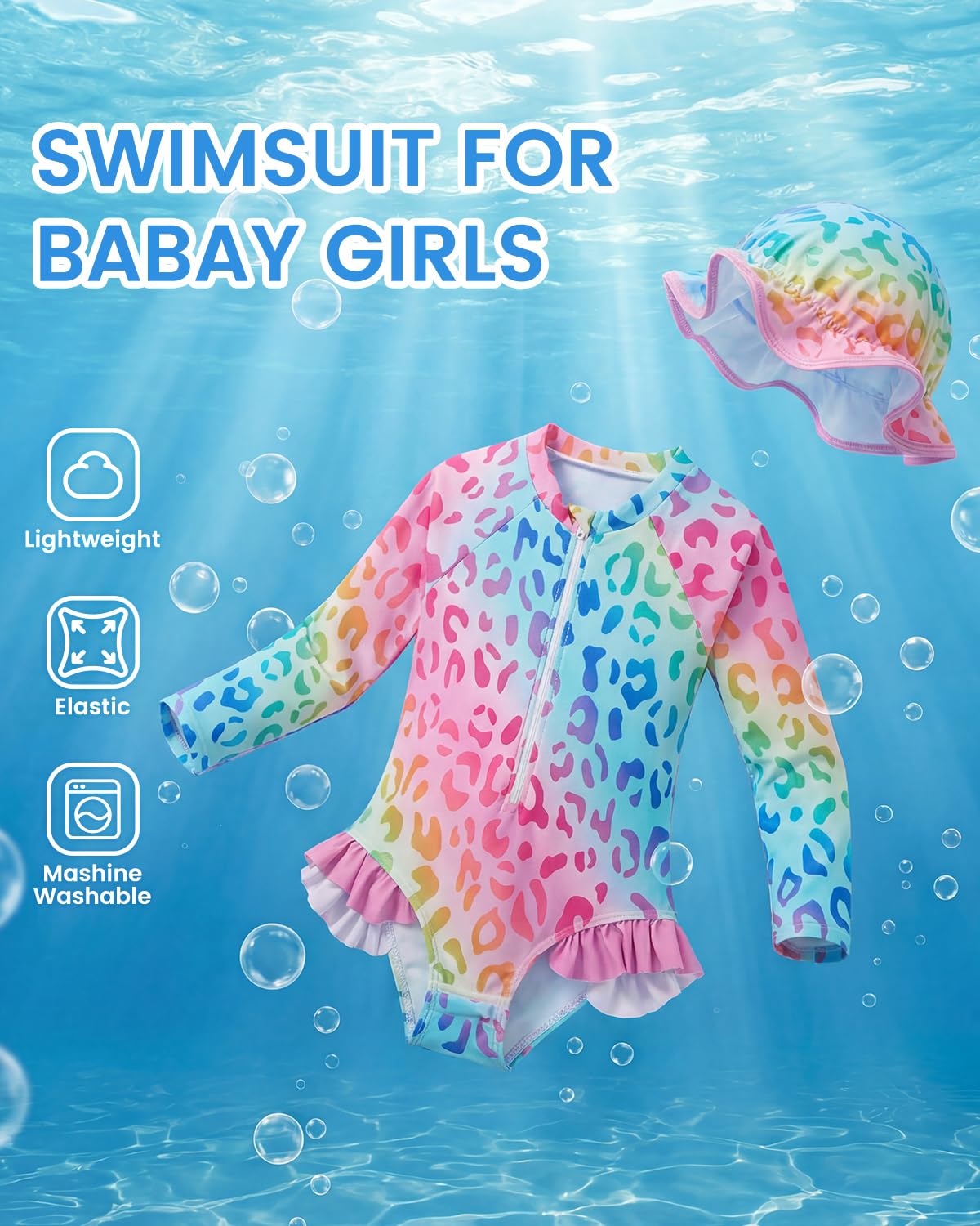 WYTbaby Uv Kleidung Baby Mädchen Langarm Einteiler Badeanzug Baby mit Hut, Kleinkinder Uv Badebekleidung Mädchen für 3 Monaten - 3 Jahren - 4