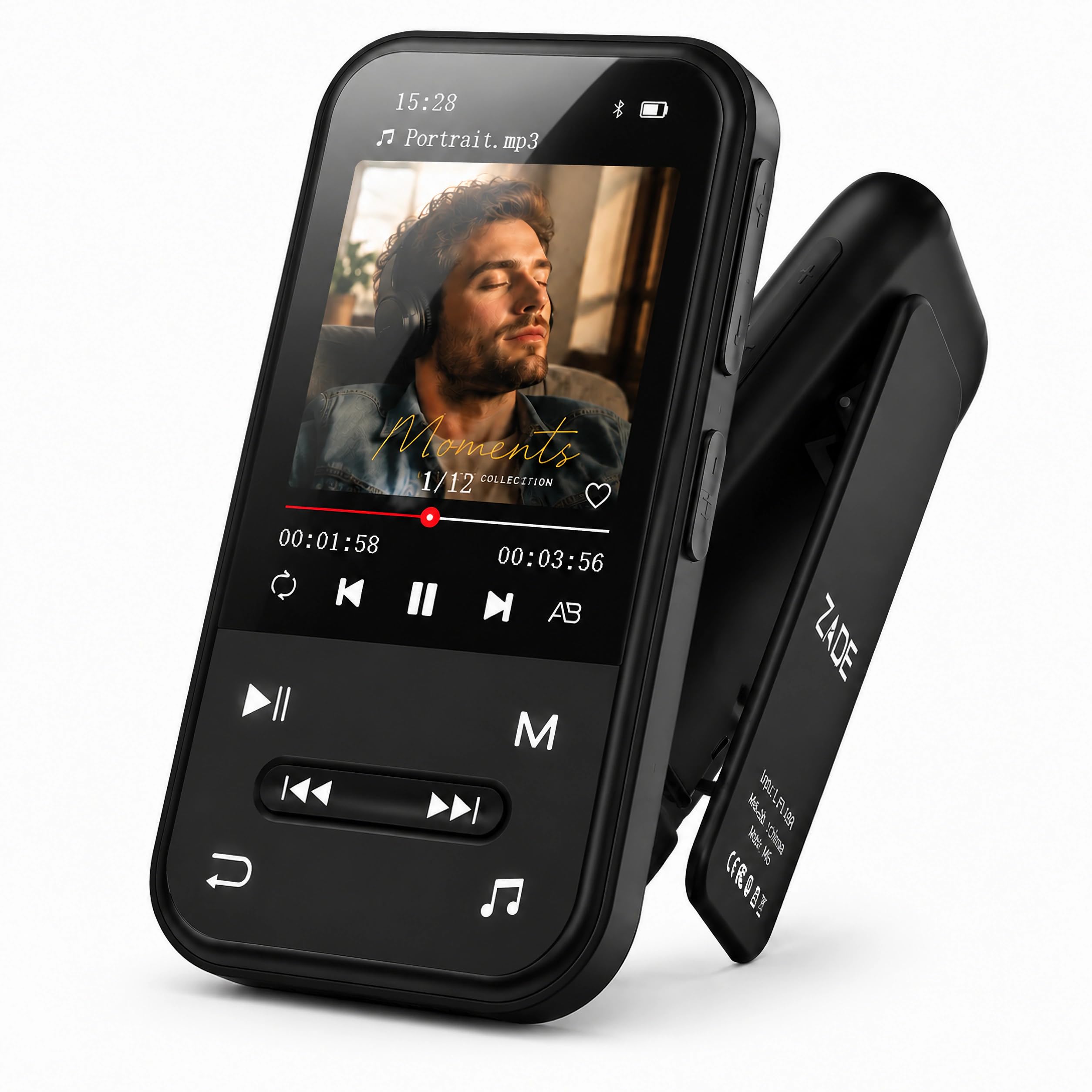 128GB MP3 Player, Bluetooth 5.3 Music Player with Clip, HiFi Sound Digital Music, Built-in HD Speaker, FM Radio, Voice Recorder, Earphones Included, MP3 Player for Kids