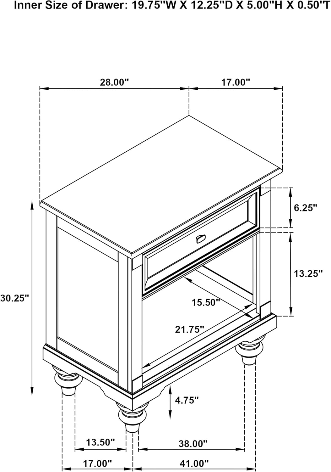 Diagram showing dimensions of the dresser mirror