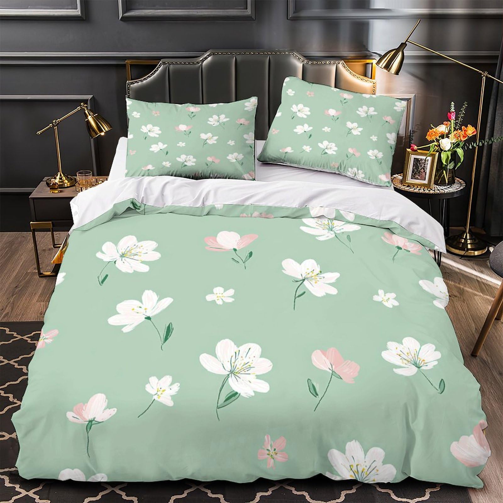 MMDASBVPE FloralPattern Quilt Cover 3D Design Printed Hotel Quality 3-Piece Bedding Set Zipper Comforter Cover Premium Breathable for Teens Adults Kids Women Girls Boys Youth King（220x240cm）