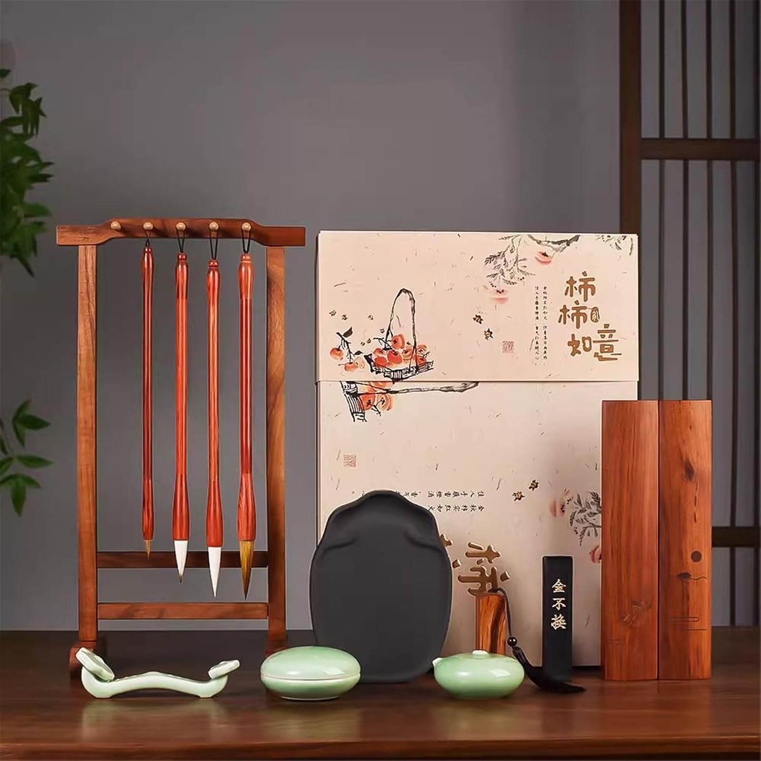 Four Treasures Gift Box with Brush, Ink, Paper, Inkstone Calligraphy Collection 文房四宝套装-shape4