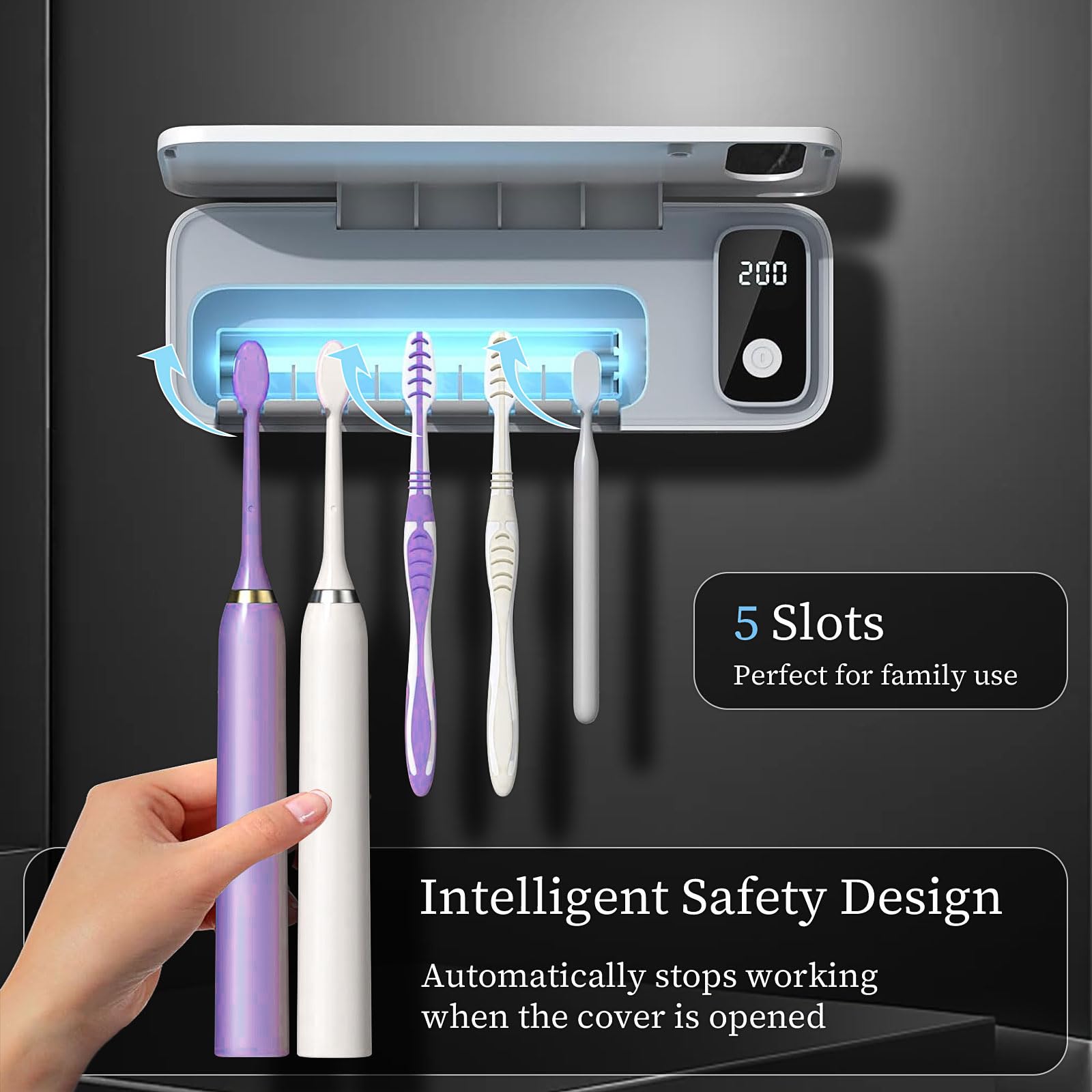 Benedirt置き物 UV Toothbrush Sanitizer Holder, 5 Slots Wall Mounted Tooth