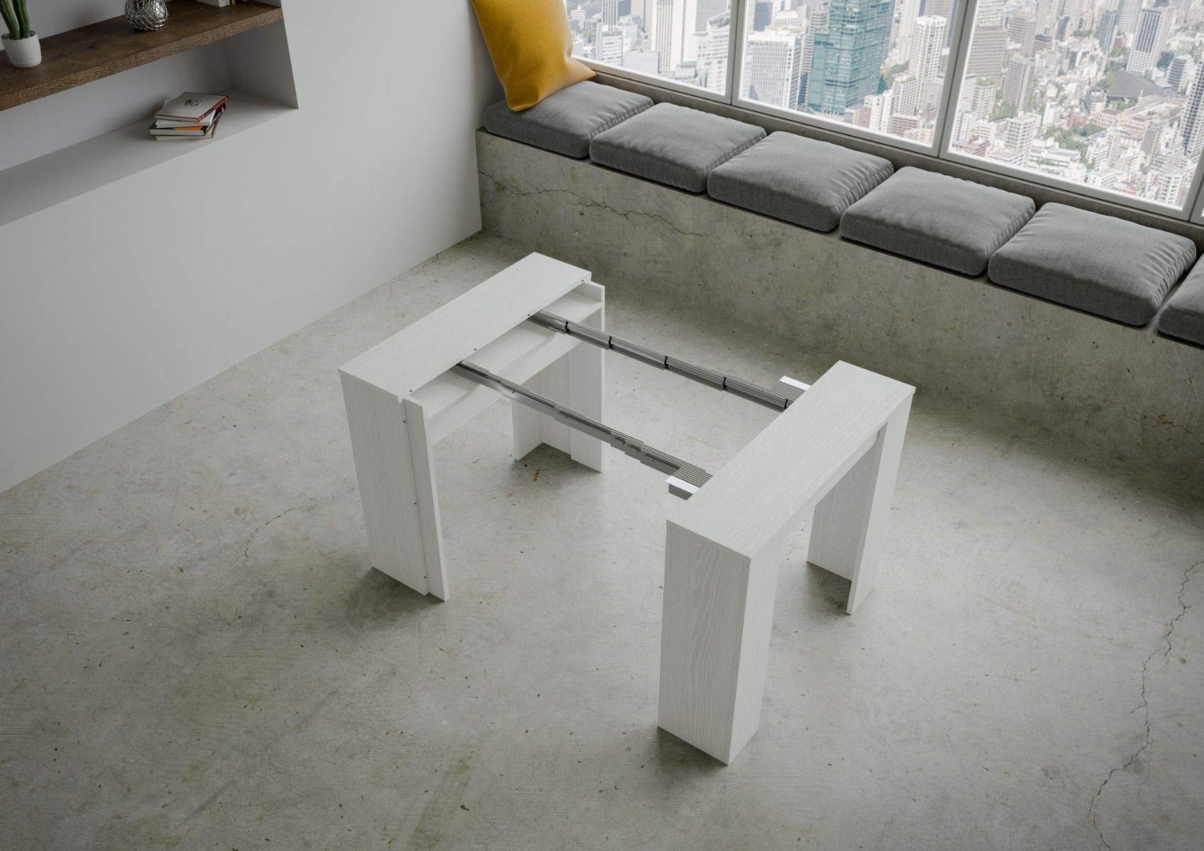 Tavolo Consolle Allungabile Ferrara In Legno, Bianco Frassino, Made In Italy, Da 90 A 198 Cm - 2