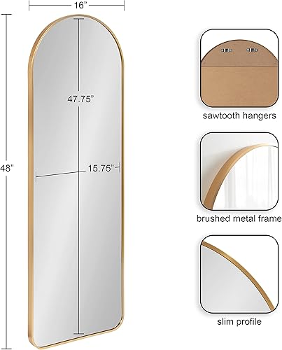 Miniatura 2 de Kate and Laurel Zayda - Espejo de pared con marco de arco redondo de longitud completa 16 x 48 pulgadas dorado espejo de pared arqueado alto