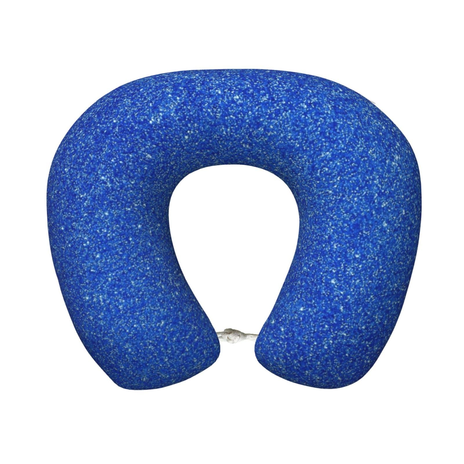 peiyeety Blue Glitter Print Travel Pillow Memory Foam, Portable Neck Pillow for Airplane, Car and Office
