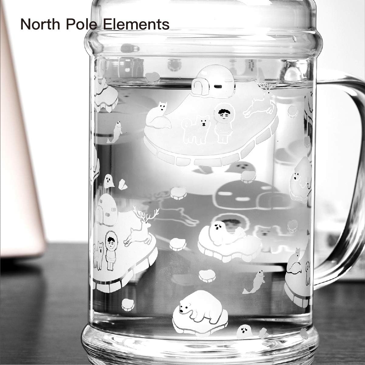 Cartoon Design Glass Pot With Lid Clean Lead-Free 37 Ounces, Suitable for Coffee, Juice, Milk, Tea and Other Drinks
