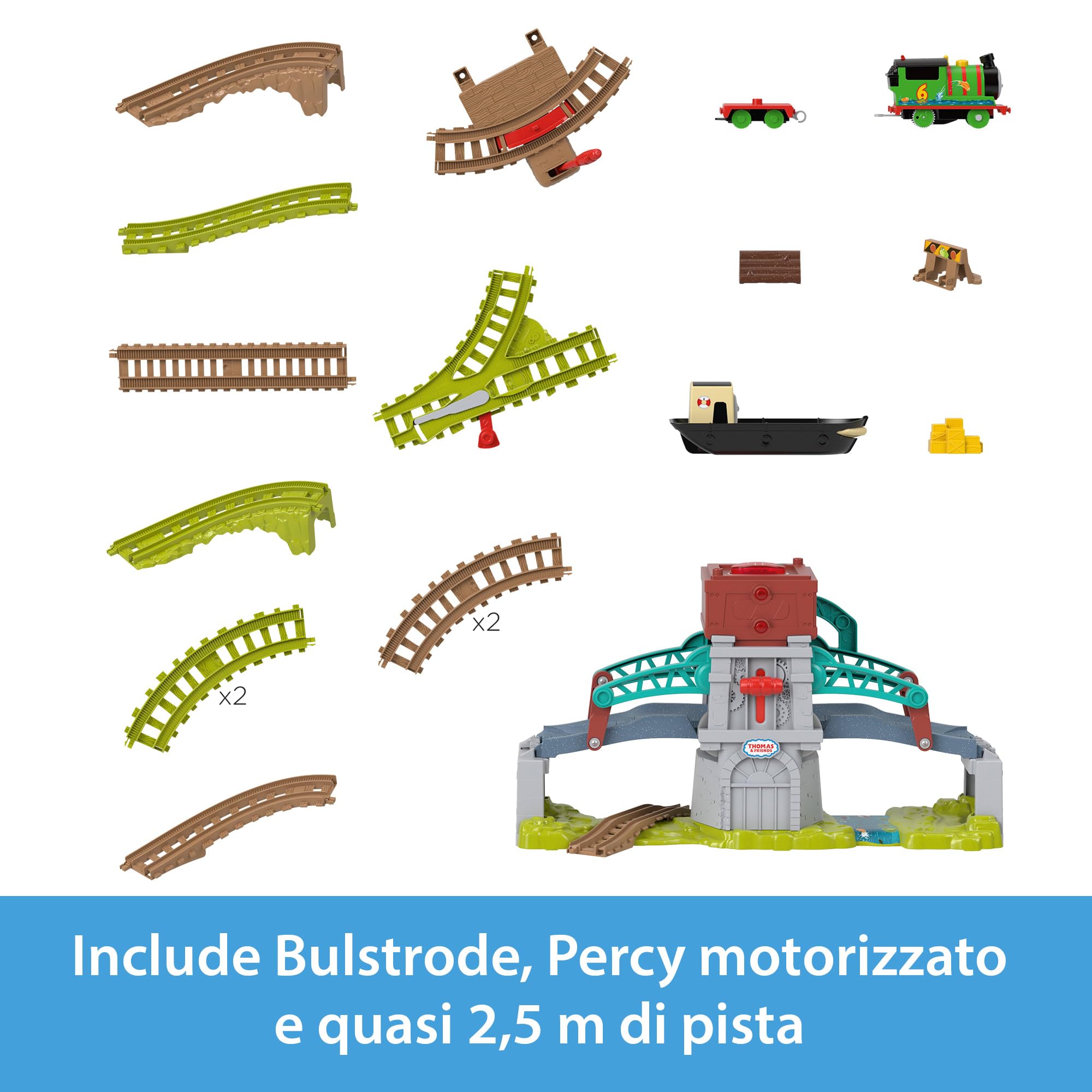 Thomas & Friends - Bulstrode e Ponte direzionabile, playset Pista di 2.4 Metri con Locomotiva Percy Inclusa, Ponte Mobile con Pulsante per attivare i Suonii, 3+ Anni, HYR82