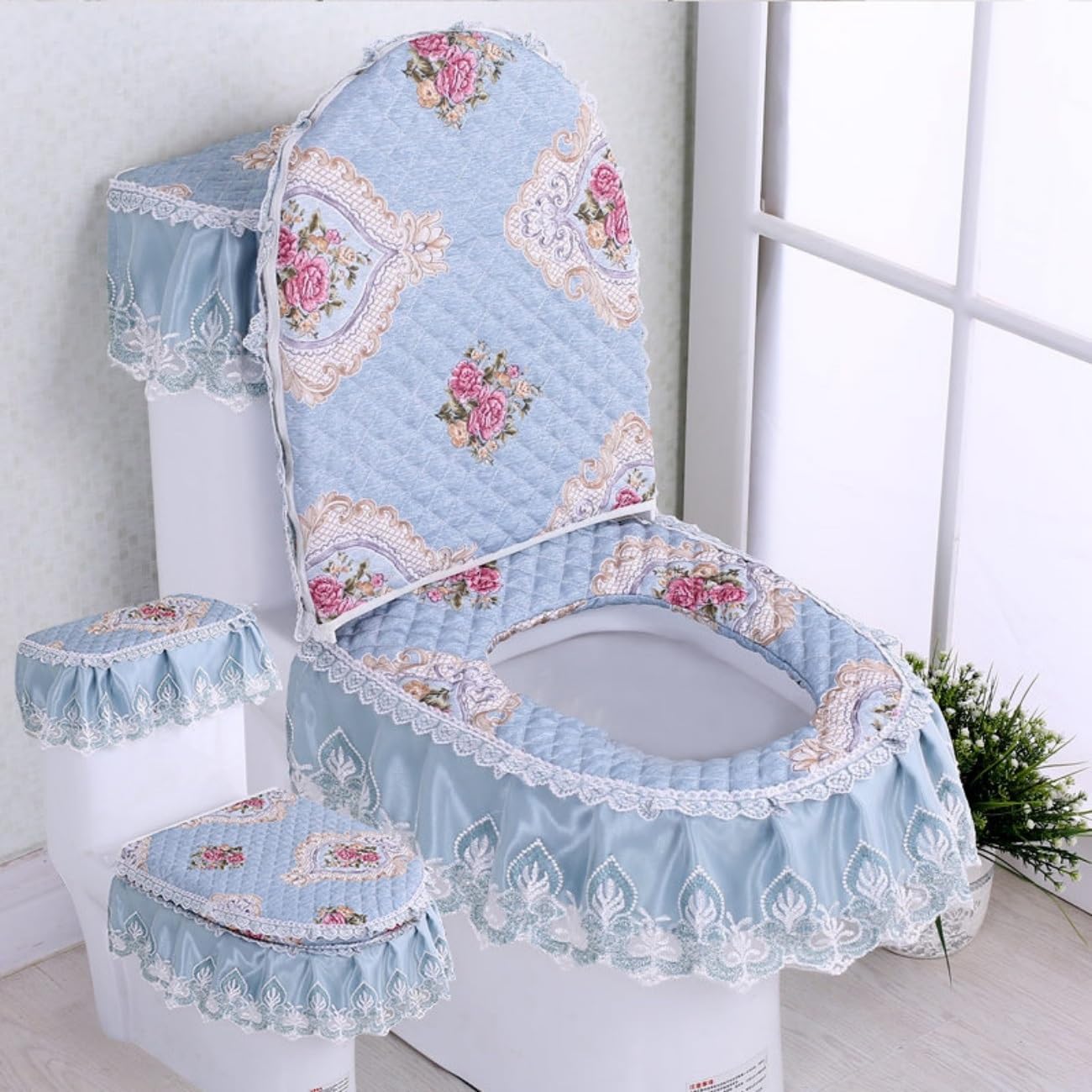 Toilet Seat Covers for Bathroom, Velvet Toilet Seat Cover Pad and Toilet Lid Cover Set, 3 Pcs Toilet Seat Covers Tank Covers with Zipper, Warm ＆ Washable(YJ-24)