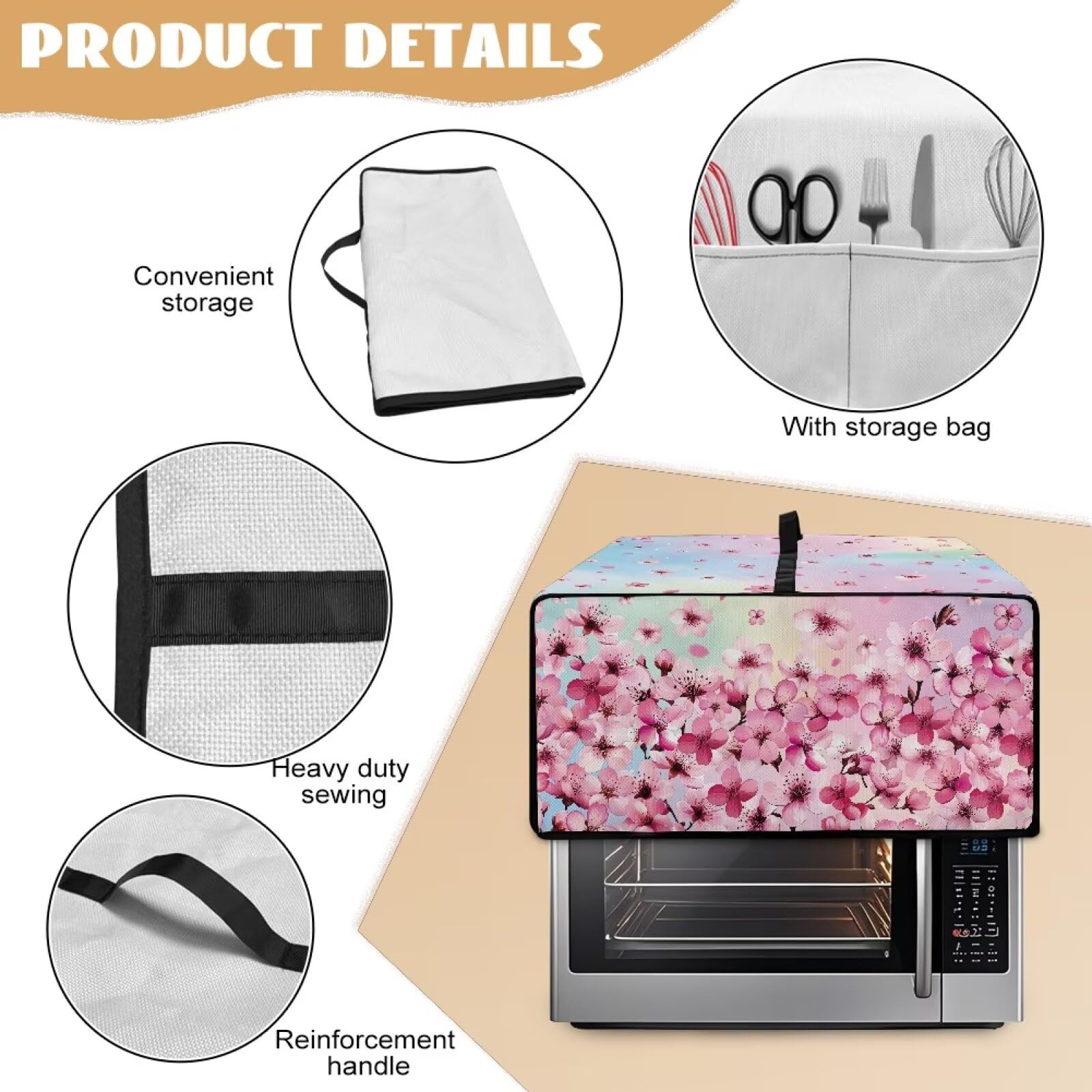 Cherry Design - Cubierta para horno tostador, cubierta ligera para hacer pan, resistente al calor, cubiertas universales para horno de microondas a prueba de polvo, para la mayoría de hornos 5