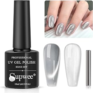 Moonlight Cat Eye Gel Nail Polish 10ml Silk Magnetic Nail Polish Glass Cateye Gel Polish with Magnetic Stick Soak Off UV LED Nail Lamp Nail Art Manicure Salon Home DIY 001, Gray