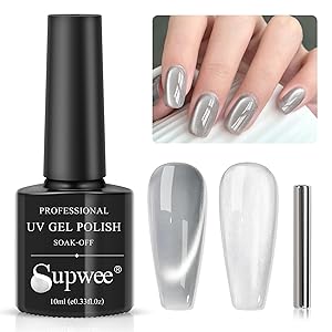 SUPWEE Moonlight Cat Eye Gel Nail Polish 10ml Silk Magnetic Nail Polish Glass Cateye Gel Polish with Magnetic Stick Soak Off UV LED Nail Lamp Nail Art Manicure Salon Home DIY 001, Gray