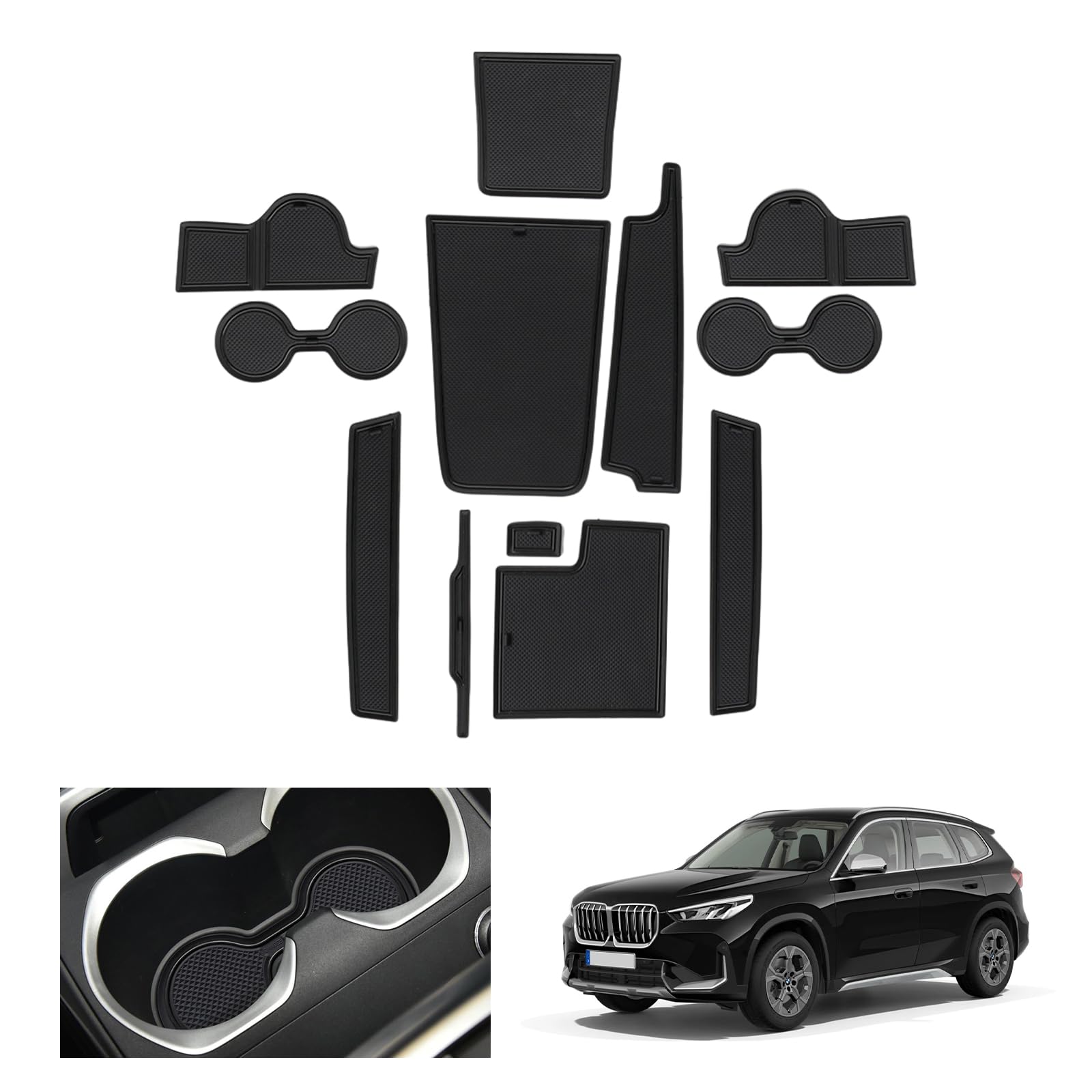 GAFAT Compatibile con BMW X1 U11 iX1 2023-2025 2026 Tappetini Antiscivolo, iX1 X1 2025 Tappetino in Gomma Console Centrale, Non Scivolano, Cuciture Porte, Accessori X1 U11 (Nero)