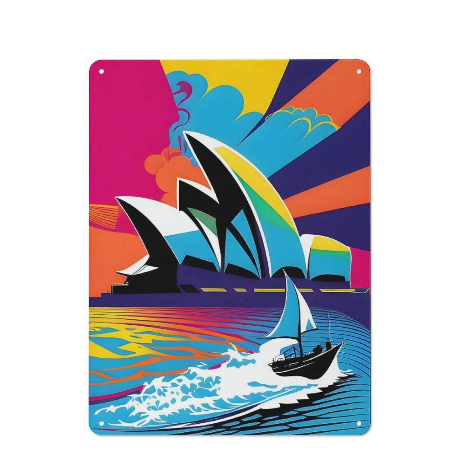 Junmoney Opera Sydney Colors Popart Retro Printed Metal Sign 40X30cm For Kitchen Or Home Bar, For Garage, Workshop And Man Cave Decoration