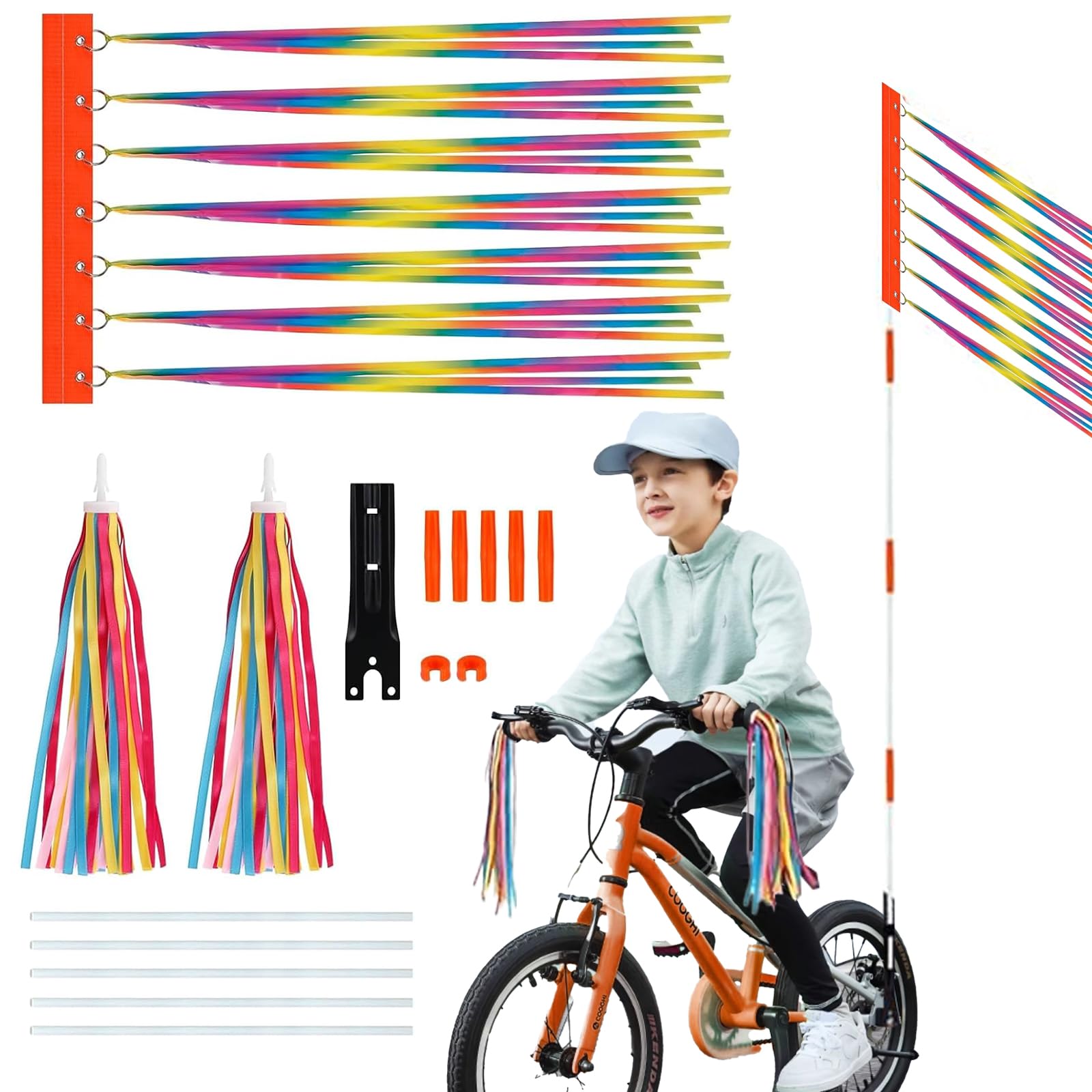 Palo Regolabile Bandiera 2 Bandierine Sicurezza Bici - Riflettenti E Regolabili Per Bambini Asta Regolabile Fibra Di Vetro