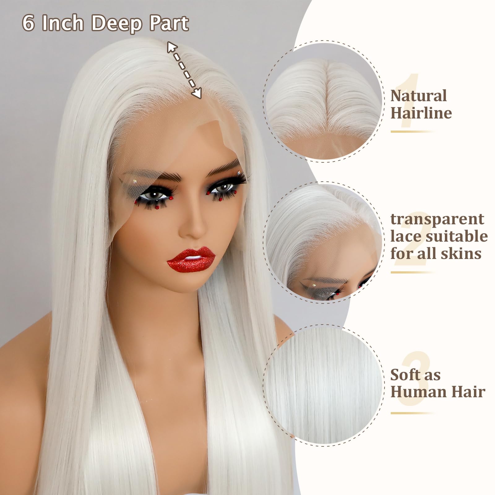 13x6 Platinum White Synthetic Lace Front Wig Glueless Pre Plucked Heat Resistant Amazon.com : Oxeely 13x6 Platinum White Lace Front Wig Long  main image 2