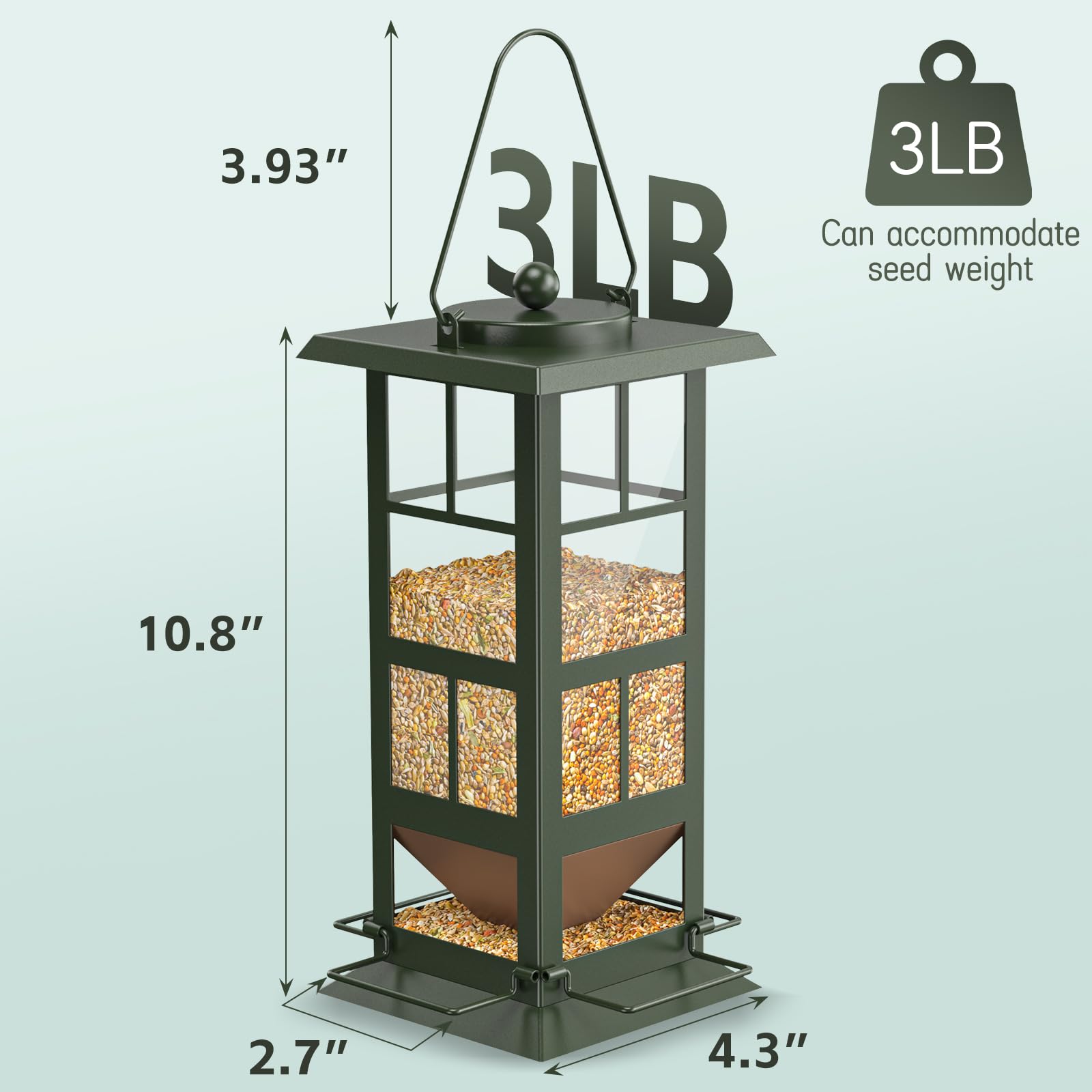 Wildpark Comedero colgante de metal para pájaros con 4 agujeros de drenaje, fácil de llenar, diseño resistente a la intemperie, atrae cardenales, Blue Jays y más