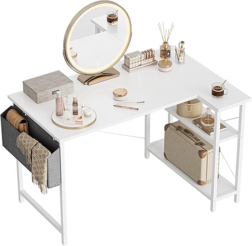 CubiCubi Escritorio para computadora en forma de L de 47 pulgadas con estantes de almacenamiento, escritorio de esquina para oficina en casa, mesa