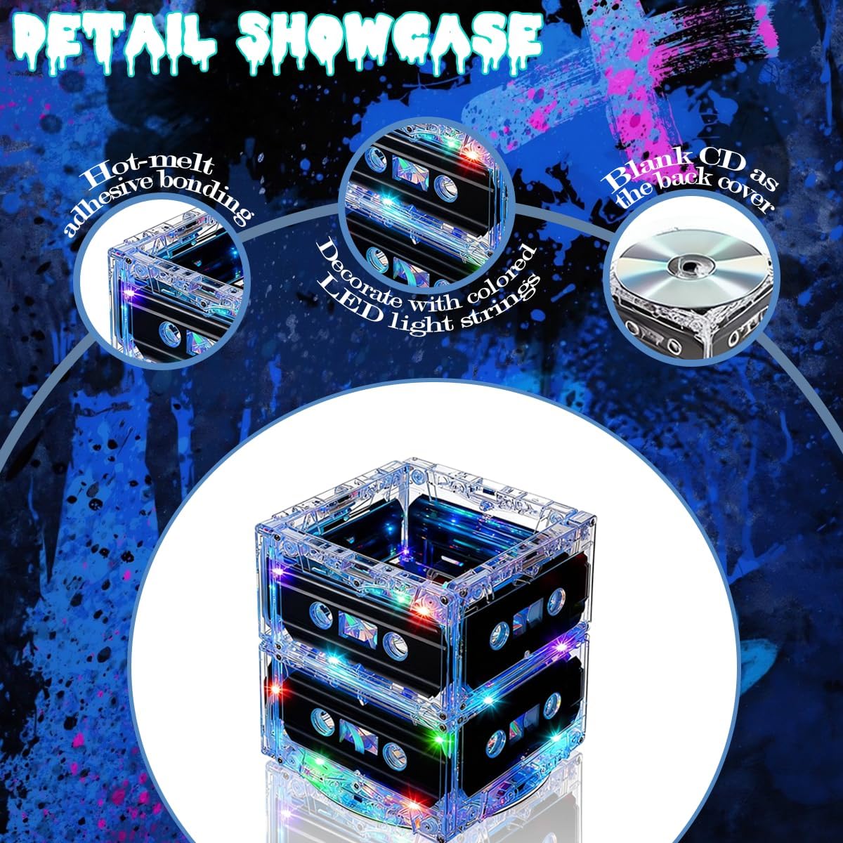 4 Sets 80s Table Decorations 90s Cassette Tape Bucket Centerpiece Neon Light Party Decorations Cassette Tape Music Party Birthday Party Decorations Retro Hip Hop Theme for 1980s 1990s