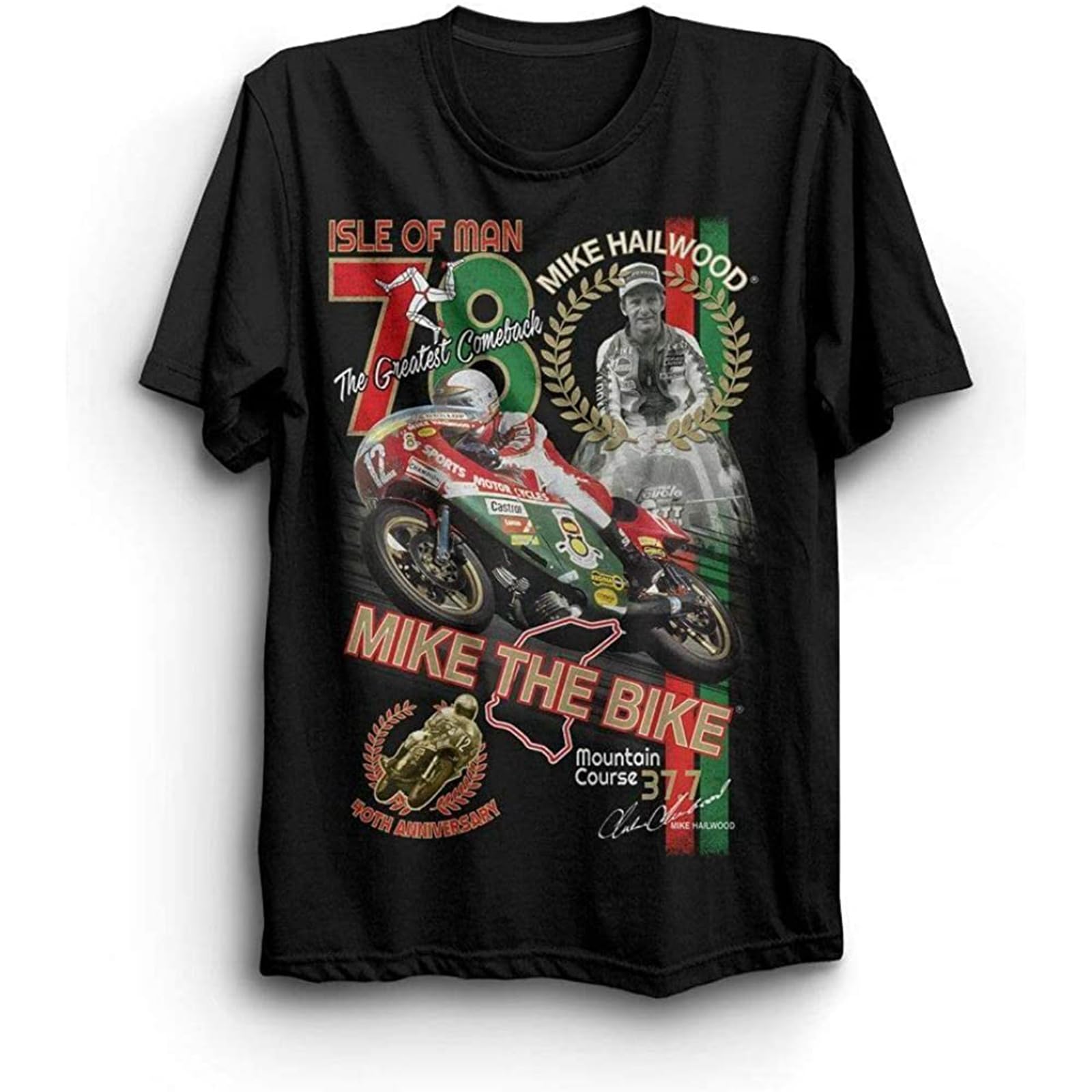 Mike Hailwood Tt 40Th Anniversary Mens T Shirt. 18Iom-463 Size XL Black