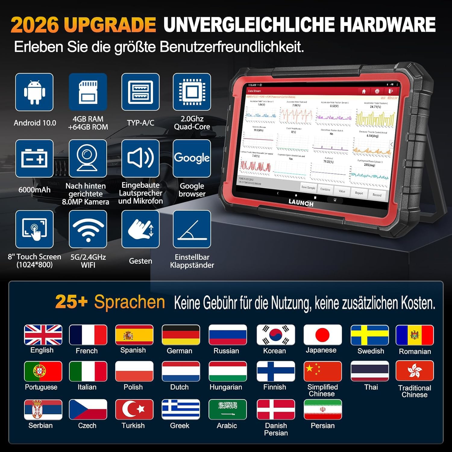 LAUNCH X431 PRO Elite OBD2 Diagnosegerät,ECU Online-Codierung & Bidirektional,Vollständige Systemdiagnose,45+Servicefunktionen,CANFD&DOIP,V.A.G. Guided Funktion,2 Jahren Update