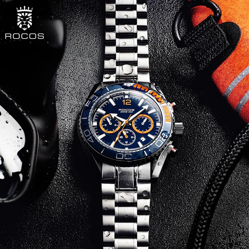 Image of ROCOSJEWE Automatic Watch for Men - Royal Mechanical Timepiece with Sapphire Crystal, Waterproof Chronograph, Business & Sports Style