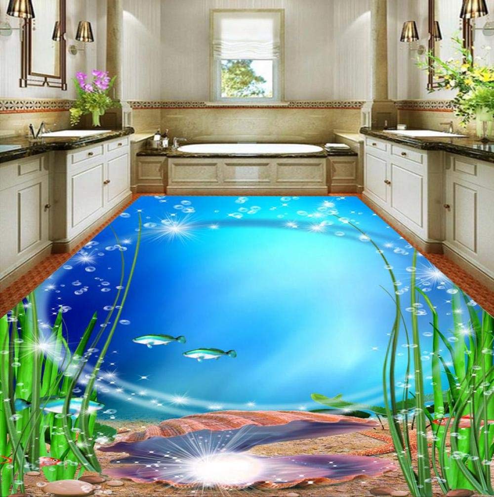Piso De Papel Tapiz 3D Baño Exquisito Ocean World 3D Piso Papel Tapiz Impermeable Para Pared De Baño,200 * 140Cm