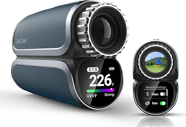 Laser Golf Range Finder with Slope, Premium Leather Full Color Touchscreen, High Precision Flag Pole Locking Vibration, Triangulation Mode, UV Reminder, Rain Mode, Golf Gifts for Men