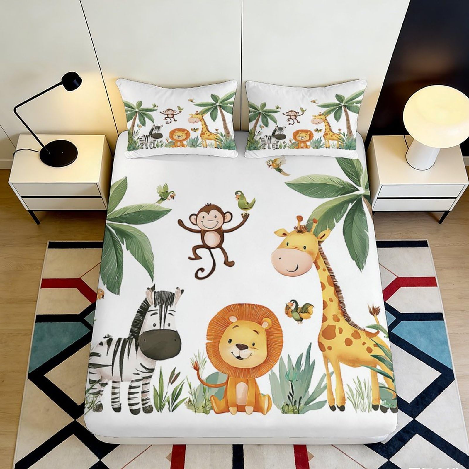 Pnayamiorkfel Style-8 3D Printed Jungle Animals Fitted Sheet Microfiber Soft Breathable Safari Wildlife Mattress Cover For Bedroom Decor 90X200x25cm