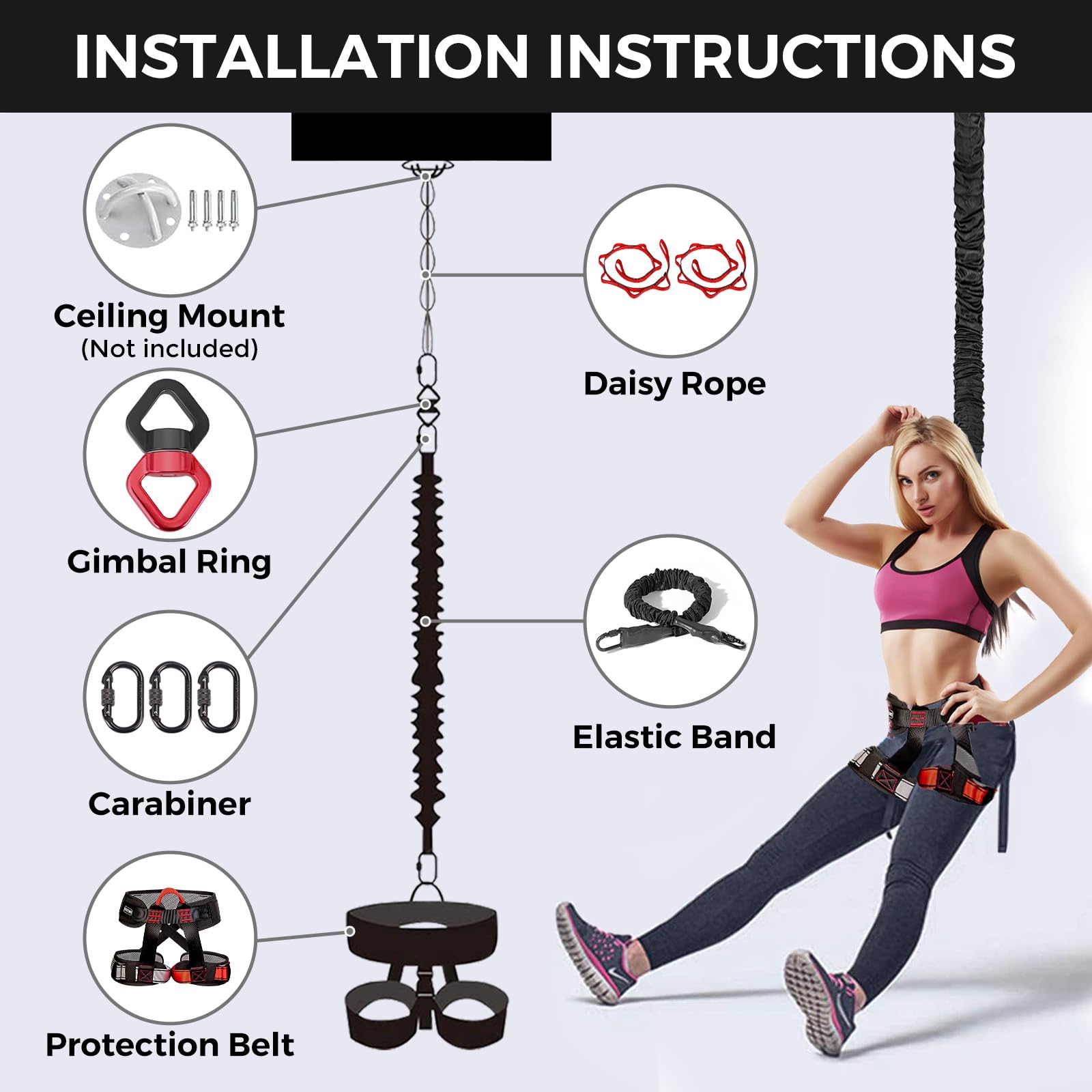 Dasking Set di fasce di resistenza elastiche pesanti Gravity Yoga Bungee Cord Resistance Belt Set 4D Bungee Dance Rope Workout Fitness Home Gym Attrezzature per allenamento professionale