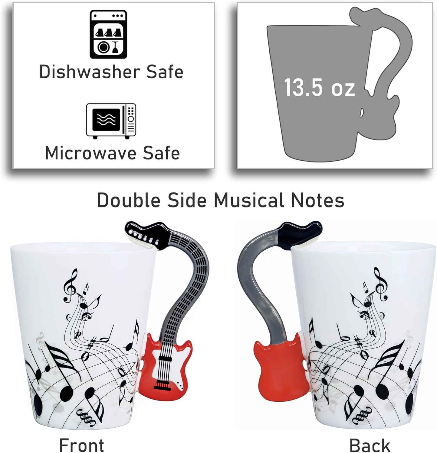 Guitar Mug Guitar Coffee Mug Gift for Guitar Players Musician - 13.5 oz Guitar Cup Gifts for Music Lovers - Music Coffee Mugs Birthday Christmas Gifts for Men Women (Red) - Image 2