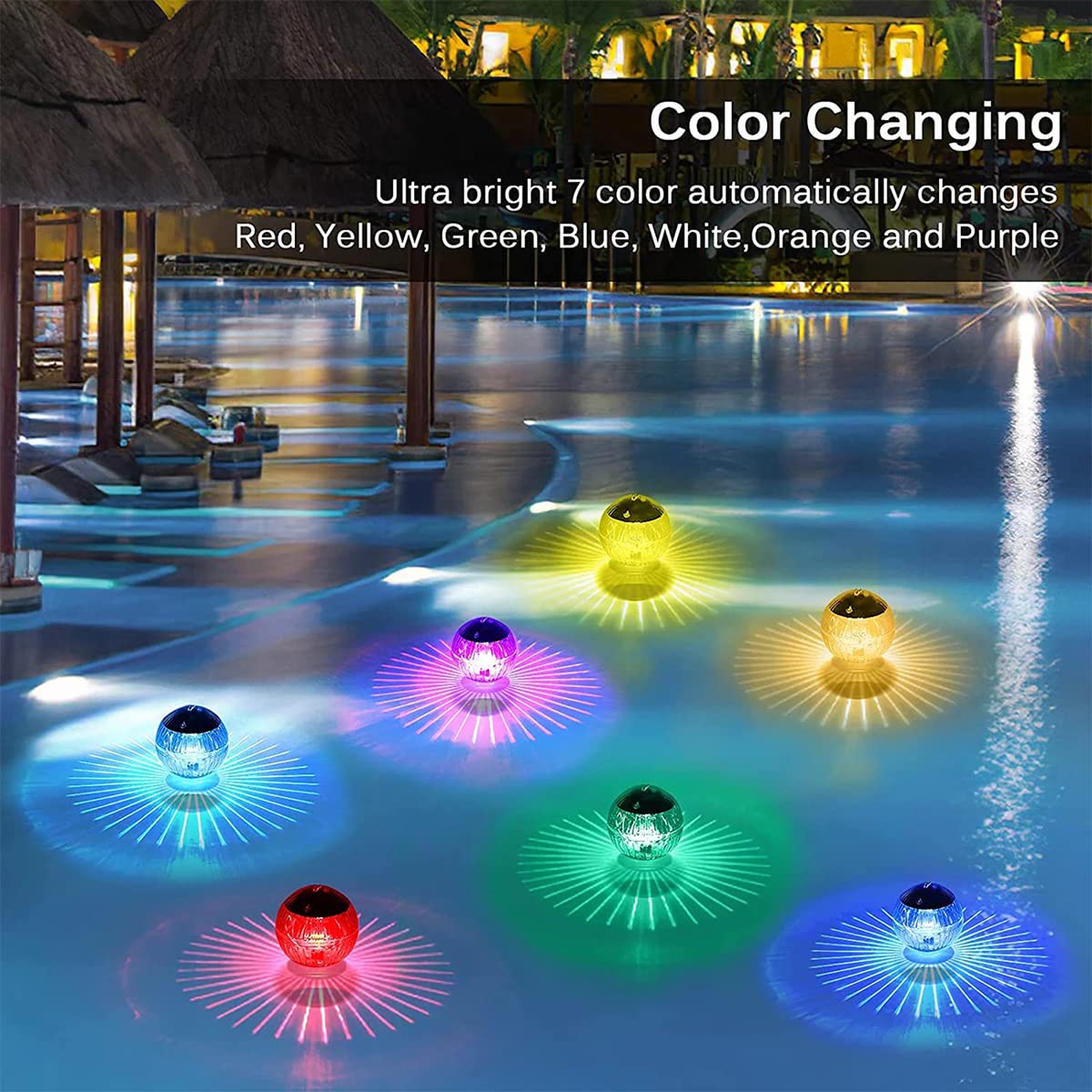 Eummy Solar Floating Pool Light IP44 Waterproof Solar Powered Pond Glow Globe Lights LED Glow Ball Lamp Decoration for Pools Pond Fountain Garden Party Tub Home Decor (7 Colors Light) - Image 2