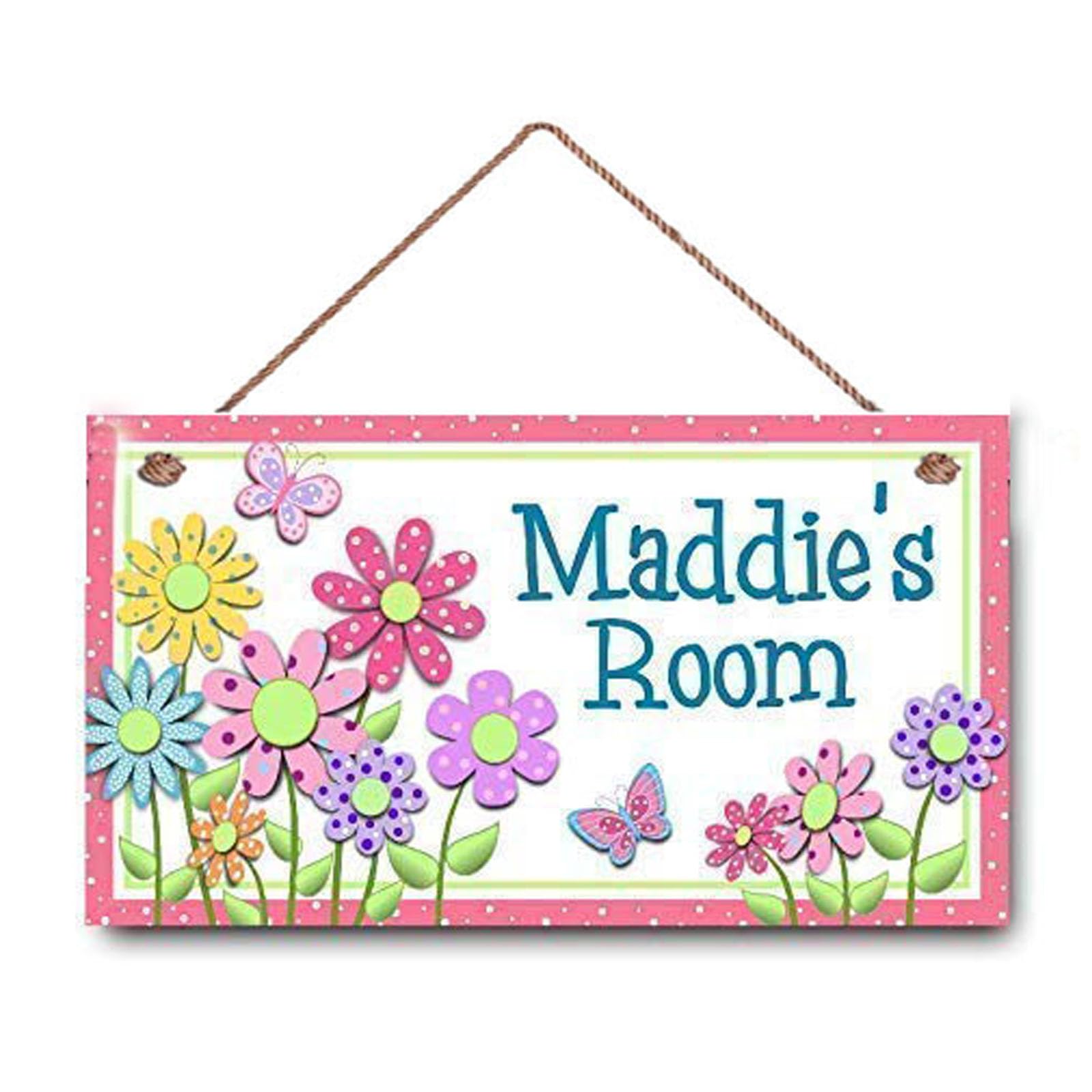 Personalized Name Kids Bedroom Door Sign, Daisy Flowers Wall Art Sign ...