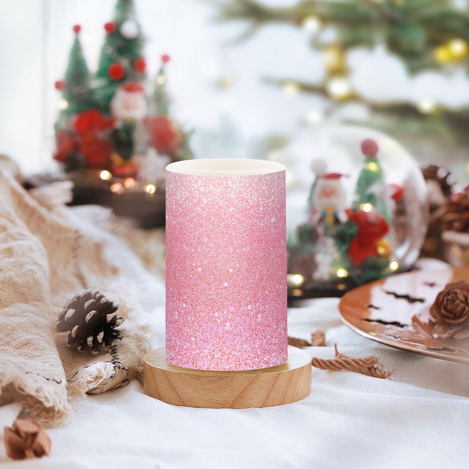 Eionryn Sparkly Pink Glitter Flameless Candles Unicorn Galaxy Battery Operated LED Candles with Remote Timer Electric Candles for Home Party Decor 2pcs