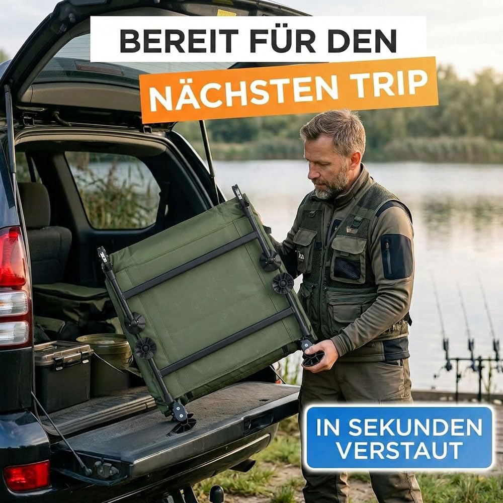 Angelliegen Tasche XL 100 x 90 x 25 cm – Bed Bag Transporttasche für Karpfenliege & Bedchair – 600D Polyester mit PVC-Boden – Gepolsterter Schultergurt & Tragegriffe – Grün