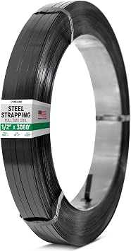 1/2" x 3080 Heavy-Duty Steel Strapping, 0.020" Thick, 1180 Lbs Break Strength, 16" x 3" Core - Pallet Metal Banding with Superior Cut-Resistance - Approved for UPS, Railroad Shipments
