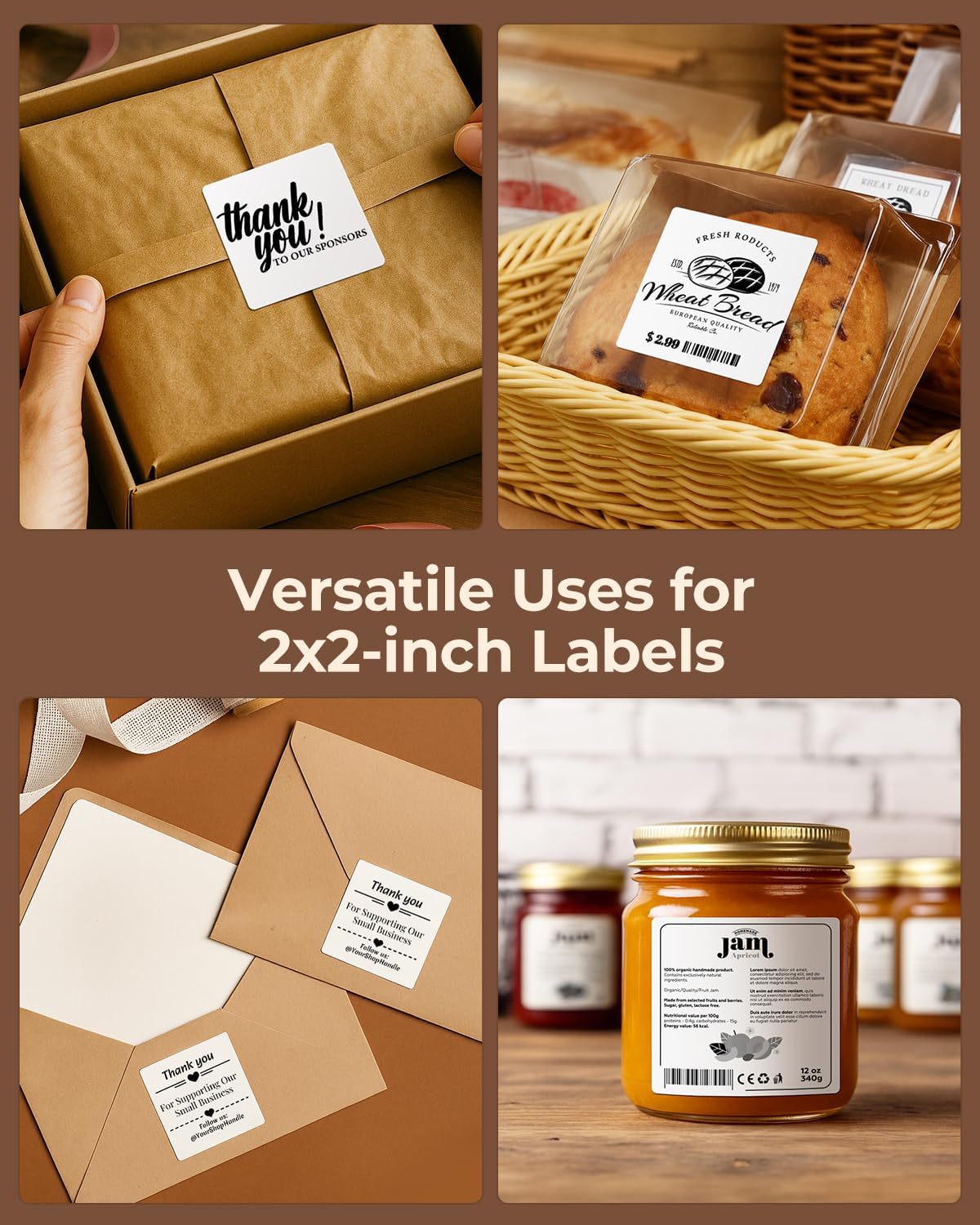 MUNBYN 2"x2" Square Thermal Labels, Compatible with Multiple Thermal Printers, Strong Adhesive, White Address Labels for Barcode, 750 Sheets/Roll