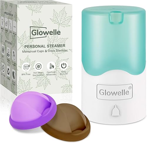 GLOWELLE Juego de discos menstruales y esterilizador, mini limpiador de vaporizador de discotaza con 2 discos menstruales suaves y reutilizables,