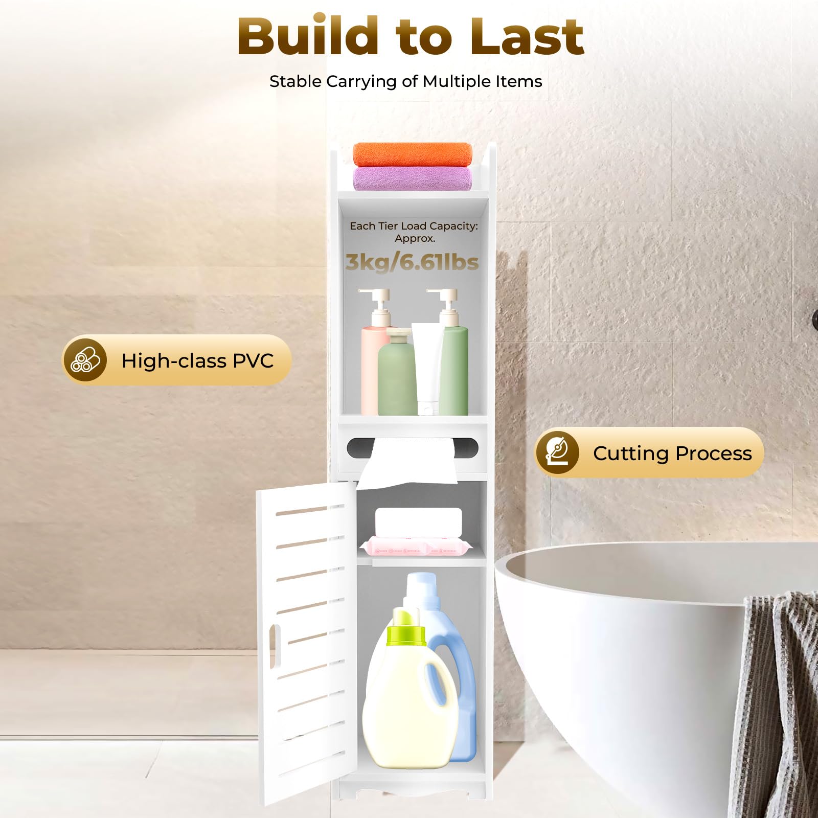 Armario De Baño De 20 X 20 X 80 Cm, Armario De Pie Multifuncional Para Ahorrar Espacio En Baño, Cocina, Dormitorio, Color Blanco