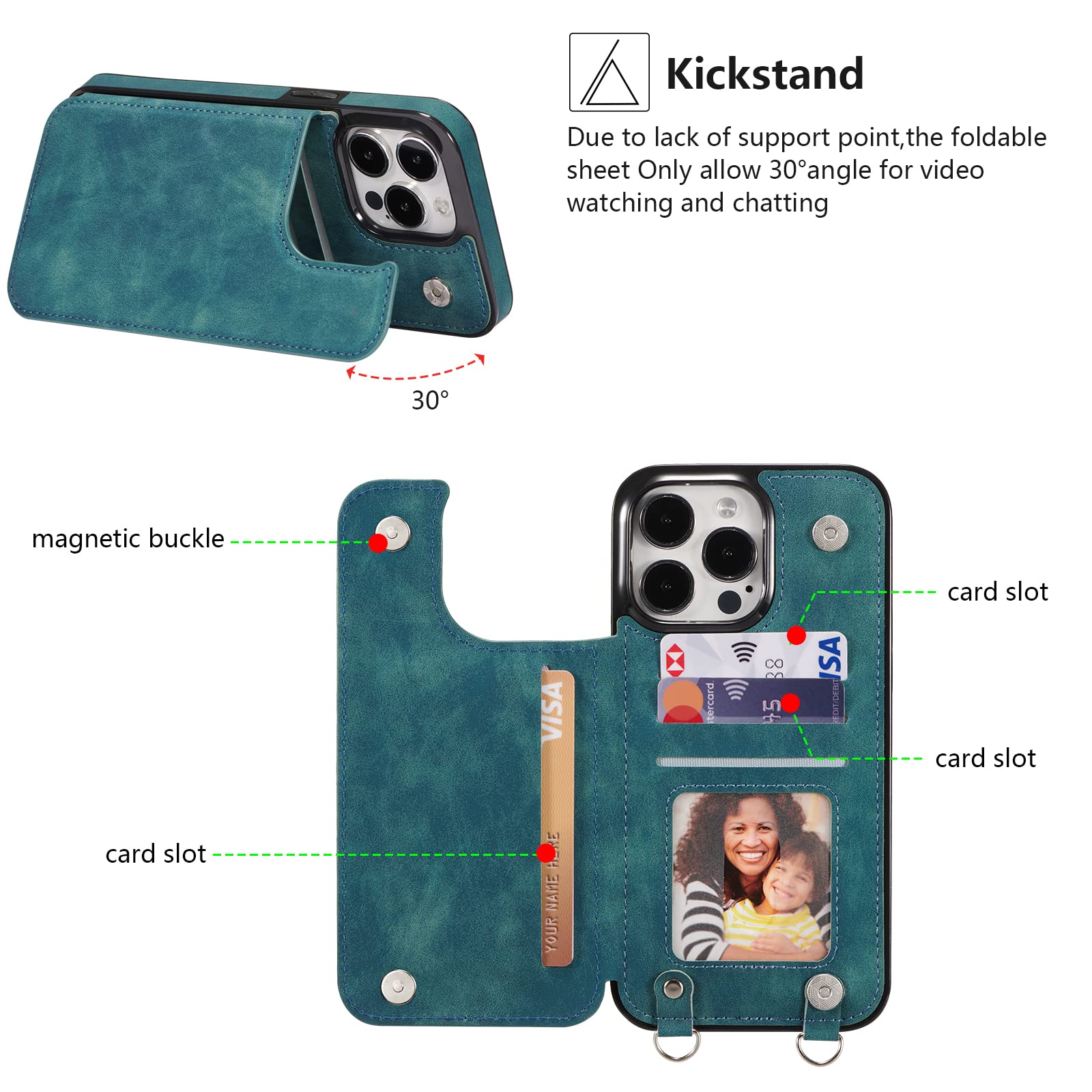 ZTOFERA Custodia IPhone 14 Pro Max A Portafoglio Con Tracolla E Magneti - Pelle PU E TPU, Porta Carte E Cordino Regolabile (Nero)