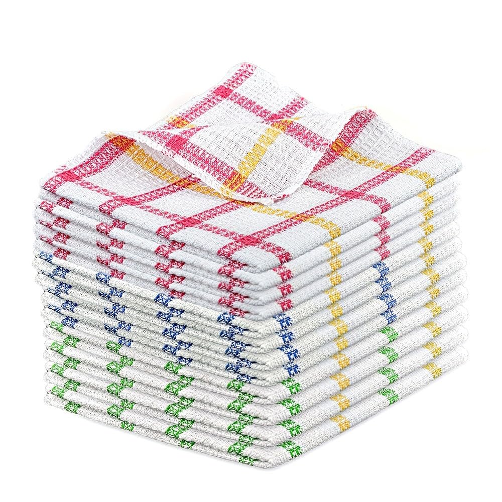 10 Pack of Grid Pattern Kitchen Towels Highly Absorbent and Quick-drying Polyester Blend Fabric Decorative and Durable Multi-purpose