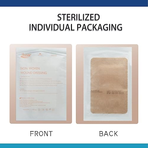 Miniatura 3 de 4"X6" 20 PCS Vendajes Estériles Extra Grandes Color Piel Island Dressing para Heridas - Almohadillas de Gasa Autoadhesivas con Borde - Sin Látex -
