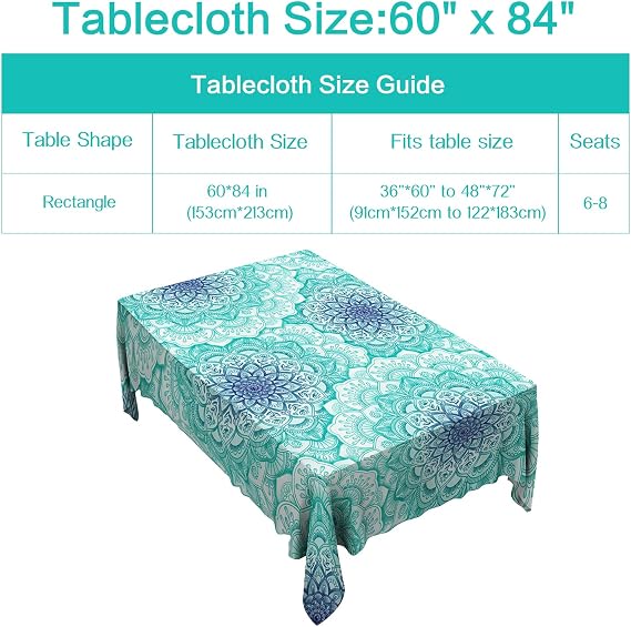 Vimorco Rectangle Tablecloth Mandala, Waterproof Durable Polyester Table Cloth,Home Decoration TableCover Green Flower, Table Cover for 4-8 Seats, 60 * 84 Inch