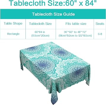 Vimorco Rectangle Tablecloth Mandala, Waterproof Durable Polyester Table Cloth,Home Decoration TableCover Green Flower, Table Cover for 4-8 Seats, 60 * 84 Inch
