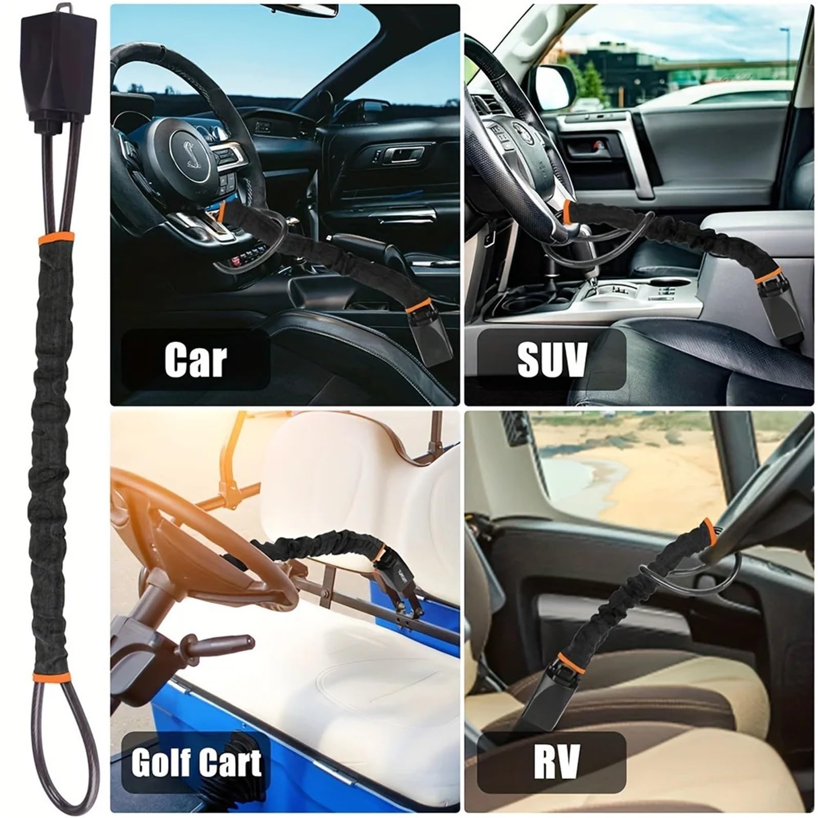 Câble antivol renforcé for volant de voiture, disponible en quatre couleurs: rouge, bleu, jaune, noir, sécurité automobile Pour Auto Petit Camping Car(Red)